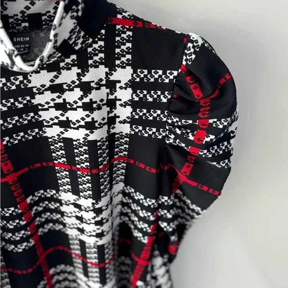 High Neck Gigot Sleeve Plaid Top - Picture 5 of 7